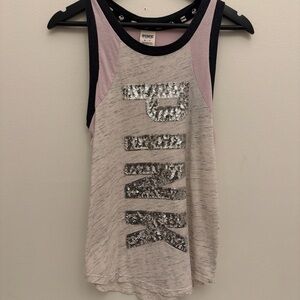 PINK Victoria's Secret White Heathered Tank with Pink and Black Trim